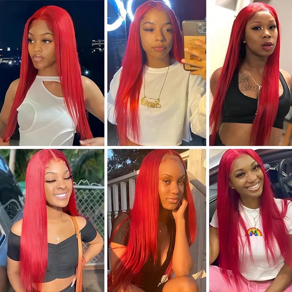ORIGEN Red Lace Front Wigs with Baby Hair for Black Women Human Hair Pre Plucked Straight Colored 13x4 Lace Frontal Glueless Wig 24 Inch 180% Density