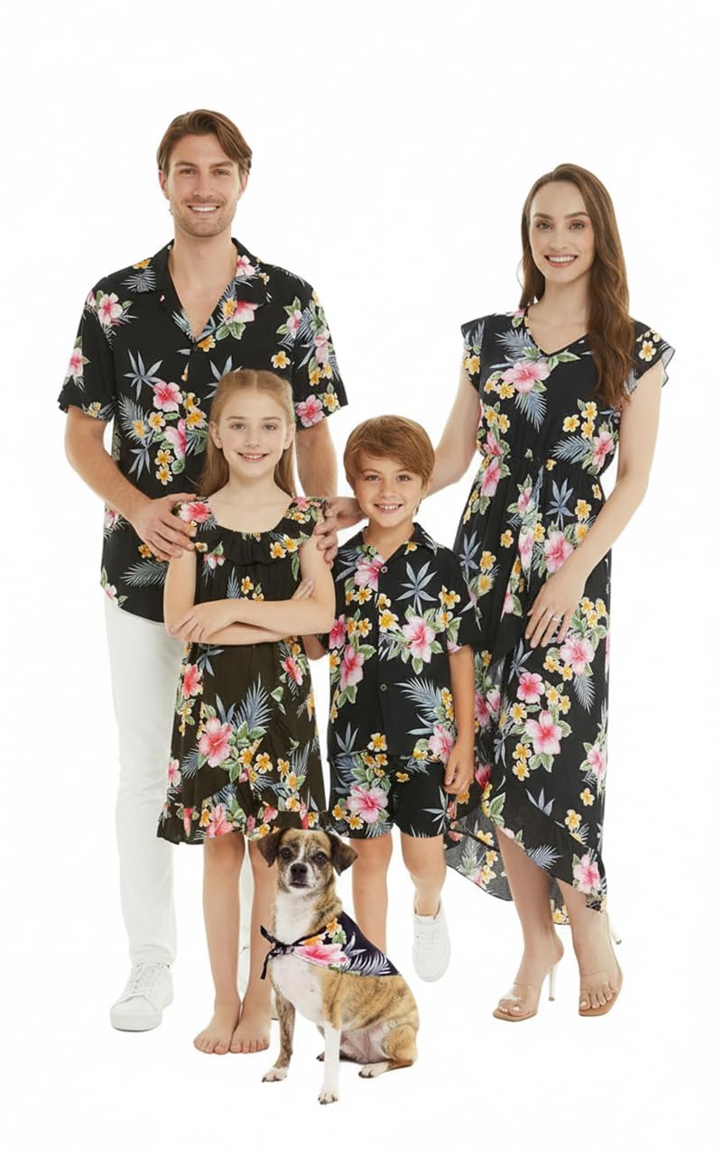 Family Matching Hawaiian Clothes, Hibiscus Black
