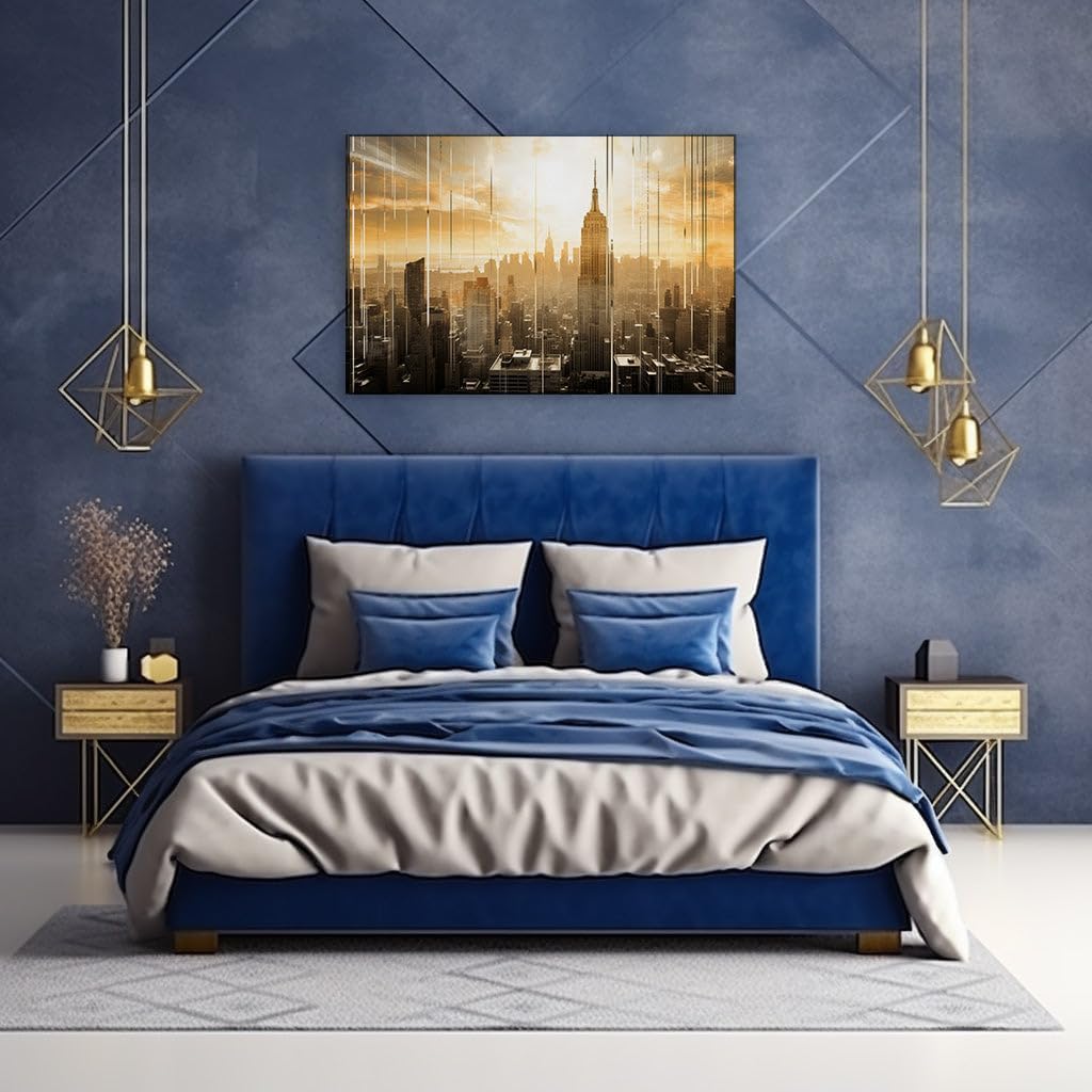 Canvas for Living room. Golden Twilight Over Manhattan � Capturing New York City's Skyline in the Magic Hour, 27 x 18 inch Canvas Wall Art - Ready to Hang