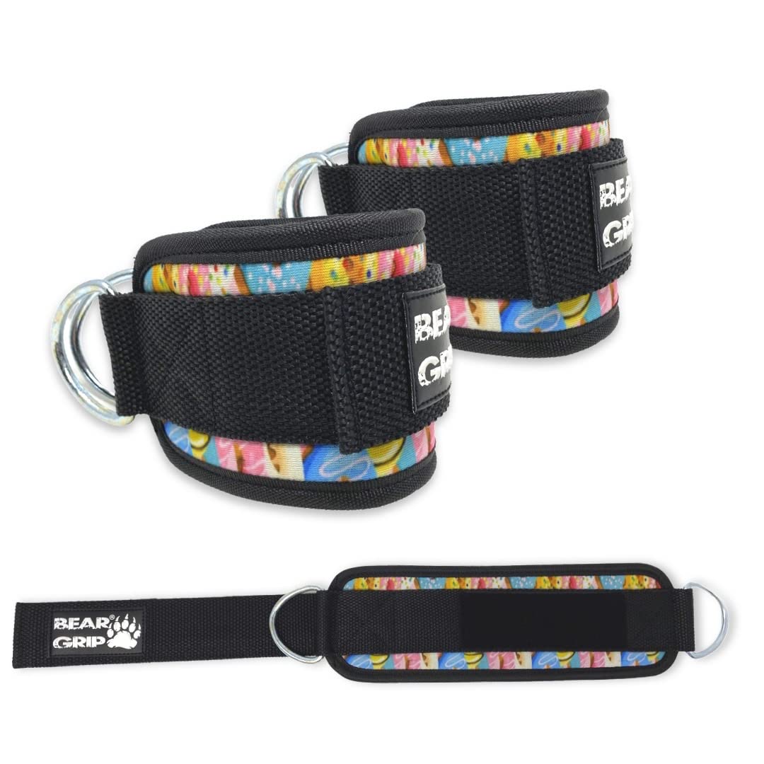 BEAR GRIP - Ankle Straps for Cables (Pairs) - Strong Closure, Double Stainless Steel D-Ring, Adjustable Neoprene - For Men & Women
