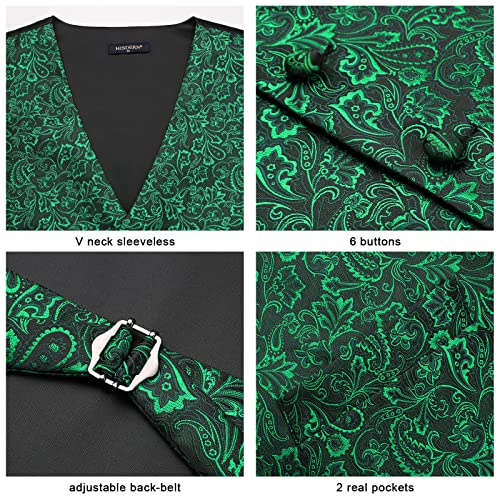 Image of HISDERN Vest and Tie Sets for Men Vests Paisley Floral Jacquard Necktie Pocket Square 3PCS Waistcoat for Suit or Tuxedo