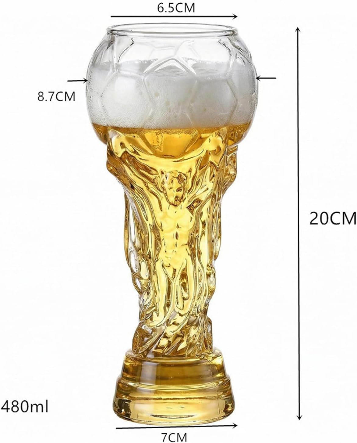 Soccer Glass Beer Mug, 500ml 16oz Football Beer Glass, World Cup Champion Trophy Shaped Beer Tumbler, Party, Watch 2026 World Cup, Gifts for Soccer Fans