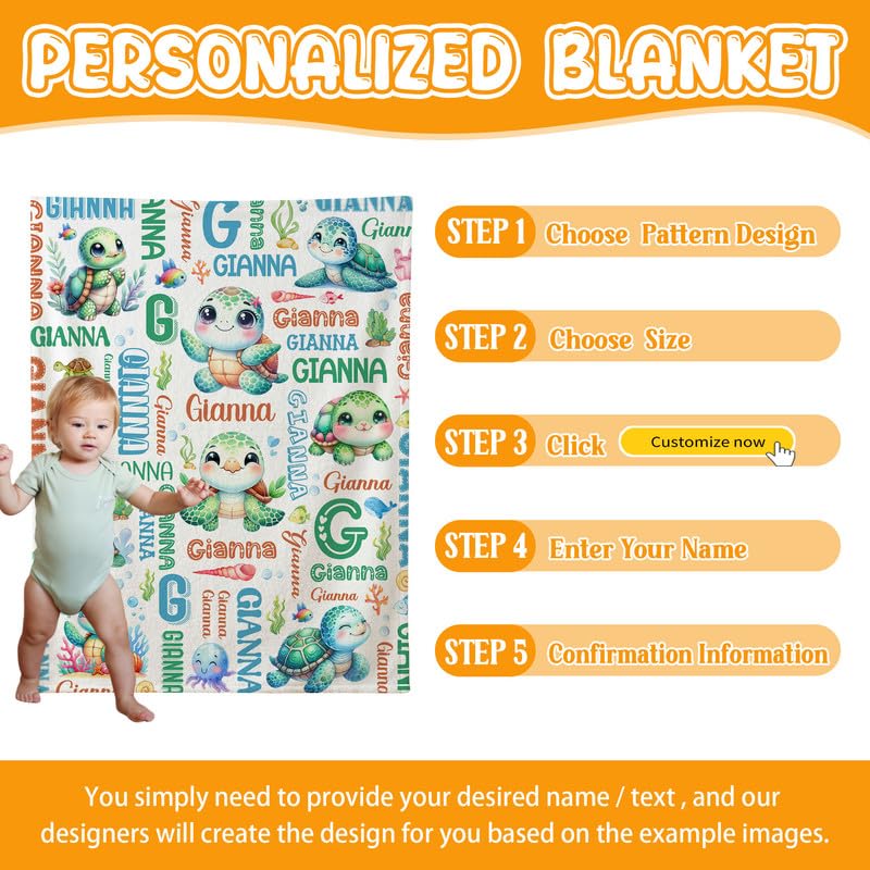 Image of Custom Turtle Blanket for Boys Girls,Ultra Soft Personalized Gifts Baby Blanket,Customized Throw for Toddlers Newborn Stroller Crib,60 inchx80 inch