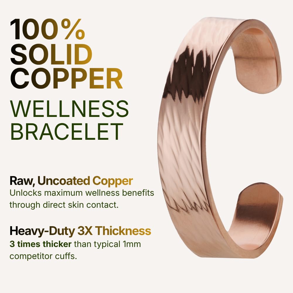 DEMMEX Bracelet en cuivre turc pur de 3 mm d'épaisseur – Solide, non revêtu, non magnétique – Cuivre de 0,3 cm d'épaisseur, le plus épais de son genre et pièce de déclaration – Automne 2024, unisexe
