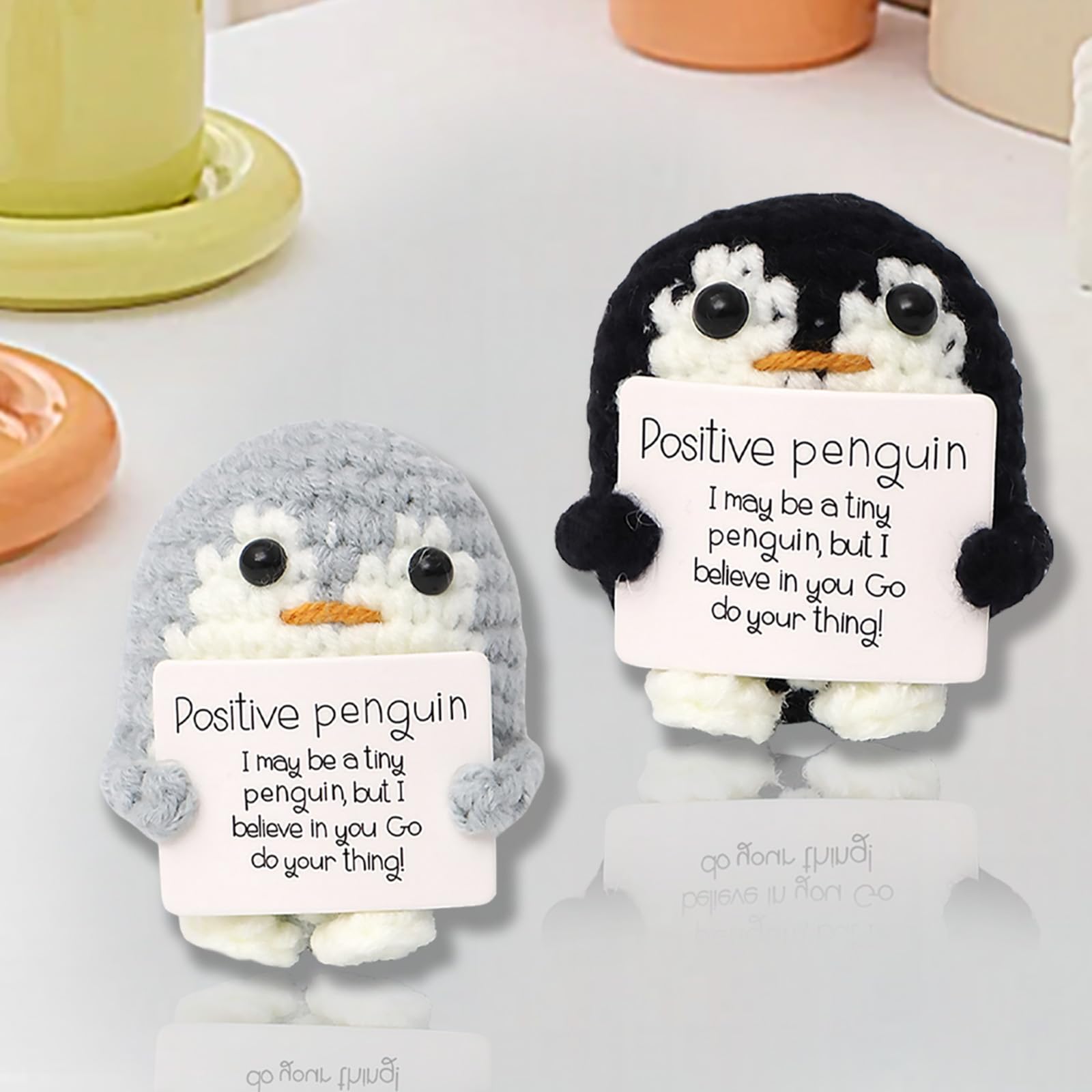 Hocklliy 2 Positive Penguin Plush Gifts, Soft, Knitted Cute Penguin Doll for Family Friends, Encouragement - Image 3
