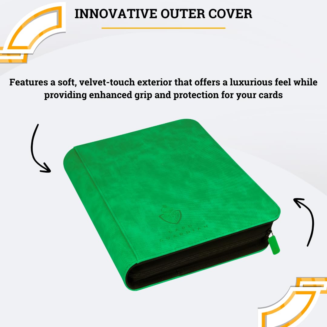 Card Guardian - 9 Pocket Premium Binder with Zipper for 504 Cards - Side Loading Pockets for Trading Card Games TCG (Green) - Image 4