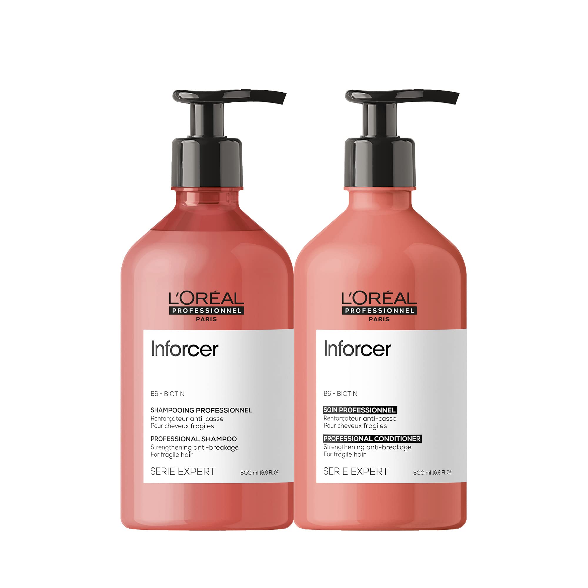 L'Oréal Professionnel ParisInforcer Strengthening Shampoo & Conditioner Set - Prevents Breakage and Adds Softness For Weak, Fragile & Damaged Hair, With Biotin