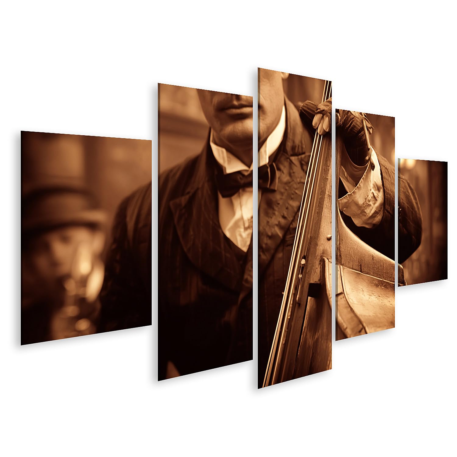 islandburner Quadro su tela di contrabbasso nostalgico jazz club murale soggiorno per gli appassionati di musica – 5 pezzi