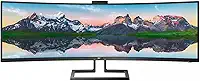 Philips Brilliance 499P9H Monitor curvo superamplo de 49", Dual QHD 5120x1440 32: 9, USB-C Docking, KVM Switch, HDMI/DisplayPort, Windows Hello Pop-Up Webcam, SmartErgoBase, LightSensor
