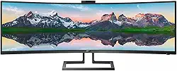 Philips Brilliance 499P9H Monitor curvo superamplo de 49", Dual QHD 5120x1440 32: 9, USB-C Docking, KVM Switch, HDMI/DisplayPort, Windows Hello Pop-Up Webcam, SmartErgoBase, LightSensor