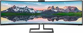 Philips Brilliance 499P9H Monitor curvo superamplo de 49", Dual QHD 5120x1440 32: 9, USB-C Docking, KVM Switch, HDMI/DisplayPort, Windows Hello Pop-Up Webcam, SmartErgoBase, LightSensor