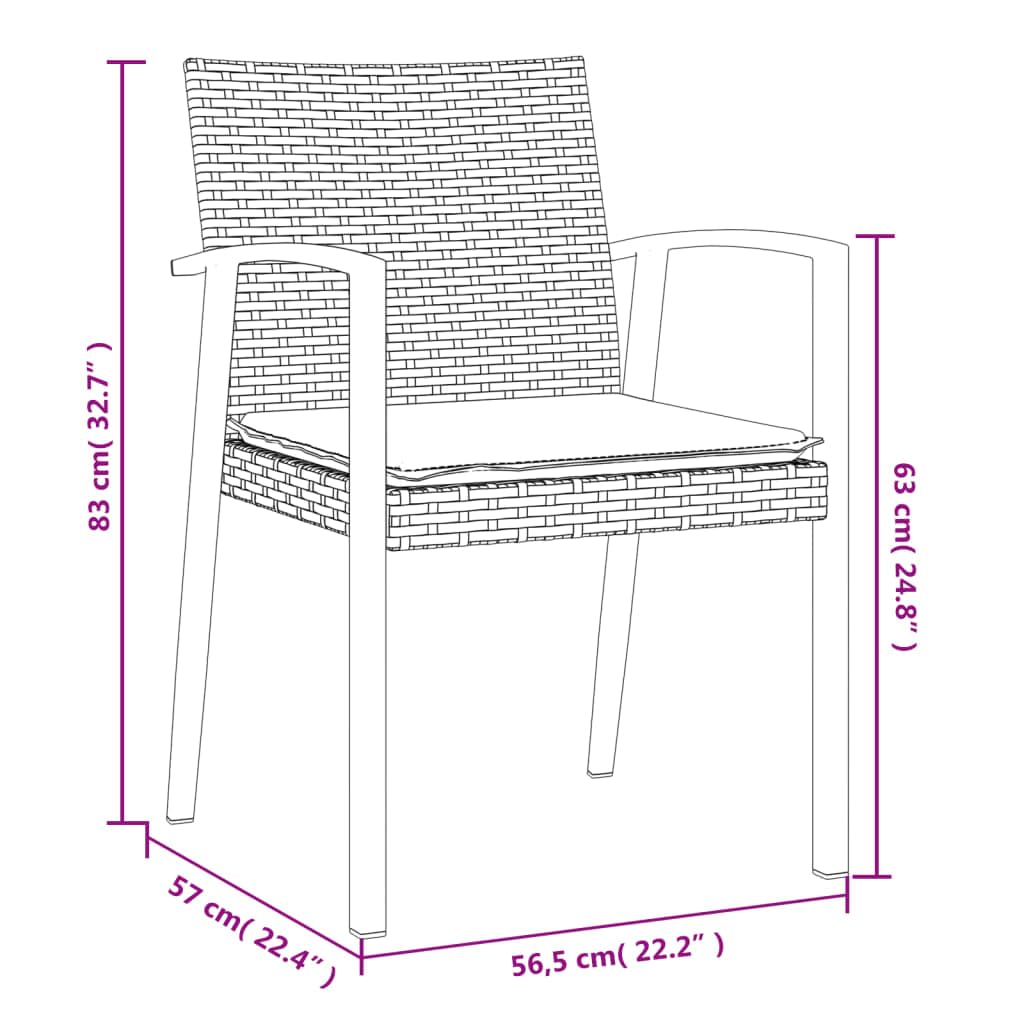 Krzesła ogrodowe z poduszkami 2 szt. brązowe rattan PE stal 56,5x57x83 cm wytrzymałe meble tarasowe na zewnątrz z podłokietnikami siedzisko ogrodowe z oparciem