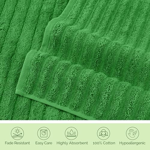 Image of Elegant Comfort 100% Turkish Cotton Corduroy Ribbed Luxury Jumbo Bath Towel Ultra Soft - 35 x 70 Inch - Luxury Spa Premium Hotel Quality Highly Absorbent and Quick Dry Large Bath Towel, Emerald Green