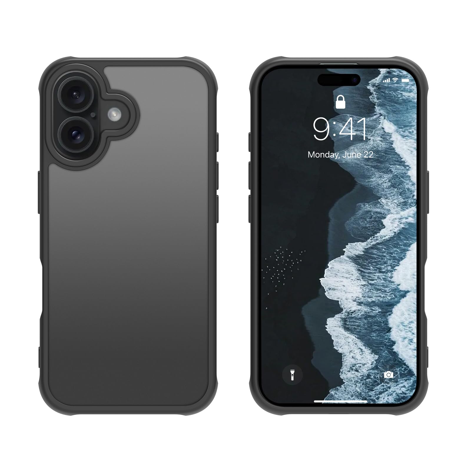 【3倍米軍MIL規格・全方位保護 】 EUMADOVE 対応 iPhone 16 耐衝撃 半透明 TPU 滑り止め 黄ばみ防止 米軍MIL規格 指紋防止 持ちやすい 美しい ワイヤレス充電対応 スマホカバー (ブラック, iPhone 16)