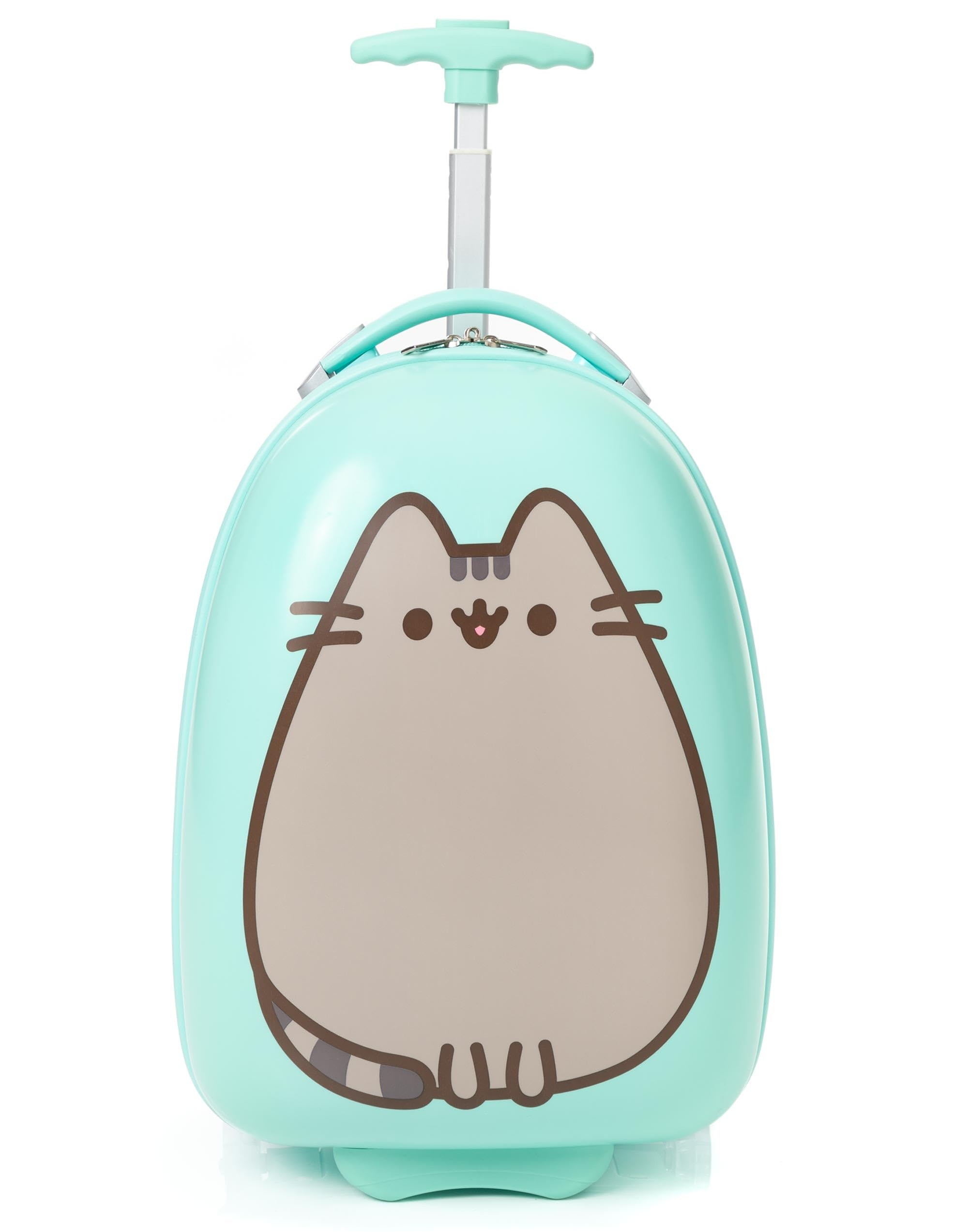 Pusheen the Cat Koffer Kinder | Mädchen Jugendliche Mintgrün Kleines Handgepäck mit Hartschale und ausziehbarem Griff für den Urlaub | Lächelnde Cartoon-Katzen-Merchandise
