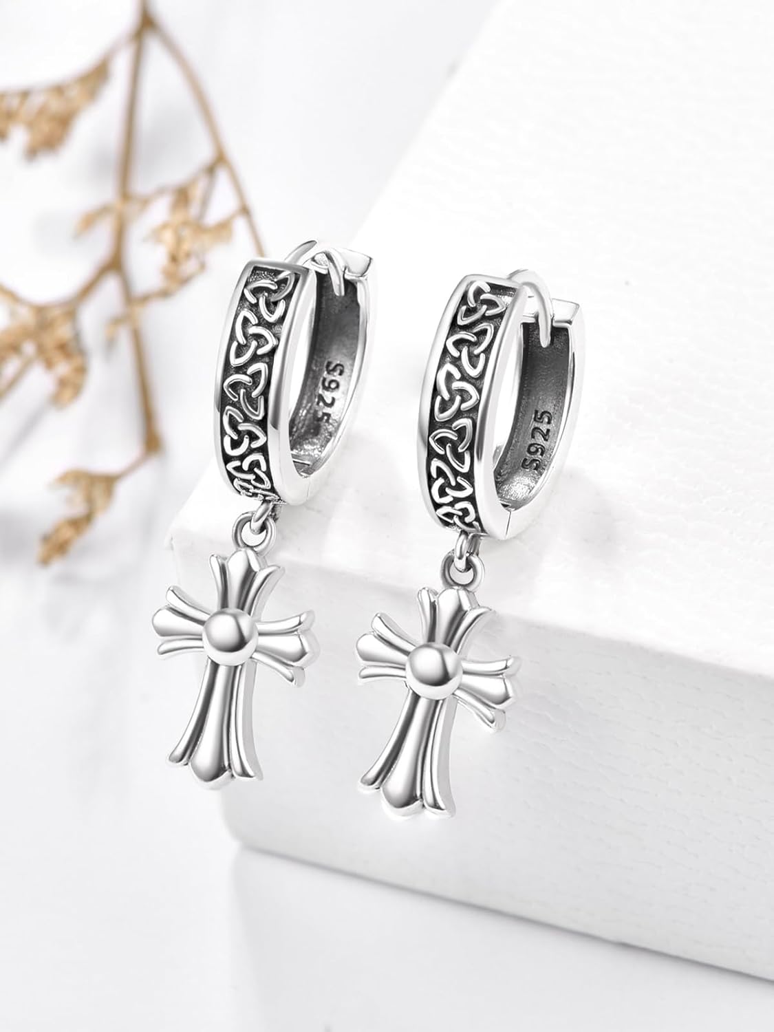 925 Sterling Silver Celtic Knot Cross Dangle Earrings Celtic Cross Jewelry Gifts - Image 2
