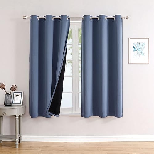 Miniatura 57 de ChrisDowa Cortinas 100% Opacas para Dormitorio con Forro Negro, 2 Capas Gruesas Totalmente Opacas con Aislamiento Térmico y Ojales, Cortinas de