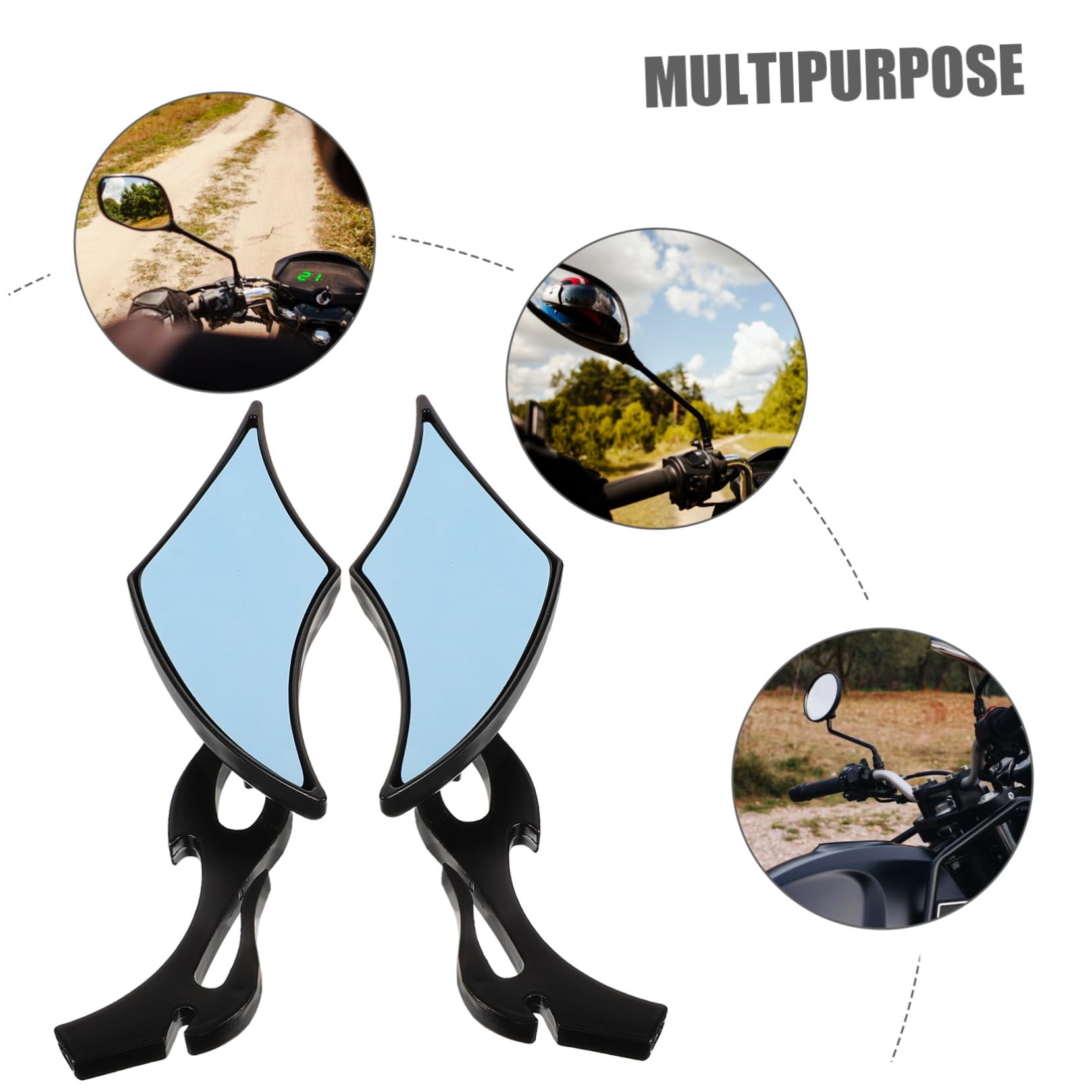 2 piezas Espejos Retrovisores Moto Abs y Vidrio Ajustables para Manillar Accesorios para Bicicletas Motos y Scooters Color Negro con Azul