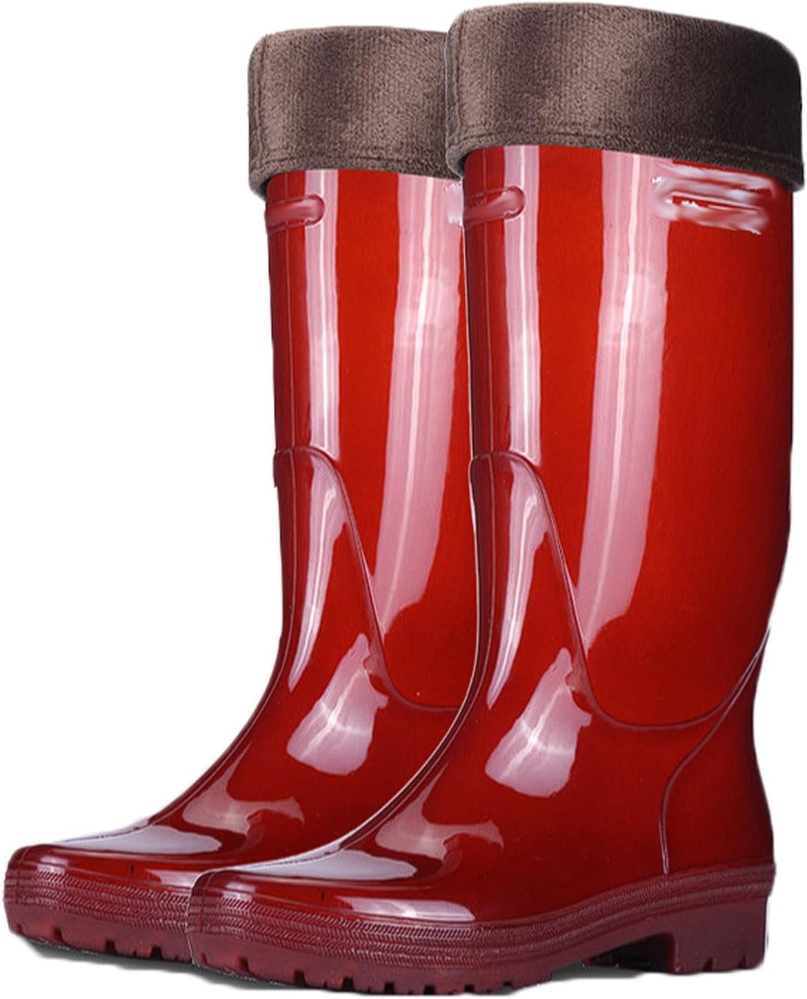 Men's Quick-Dry Waterproof Rain Boots, Non-Slip Industrial Mining with Cowhide Sole, Brown PVC Work Shoe(Red 1,9)