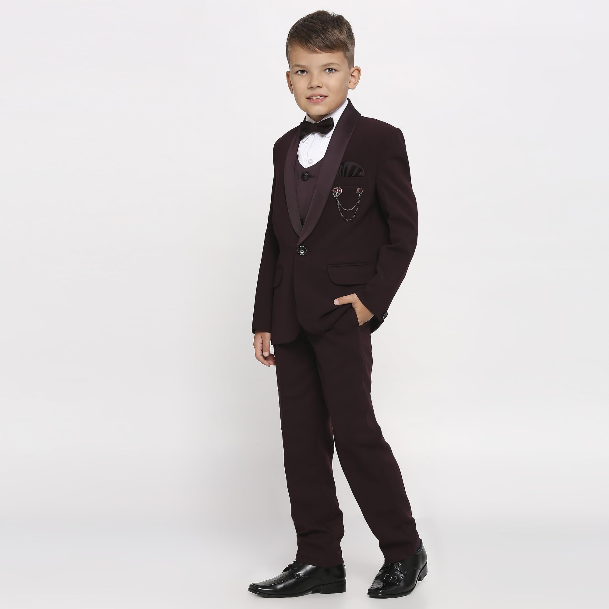 KIDS ISLAND Boys Wine 5 Pcs Coat Suit | KI_076_7605_MRN_4