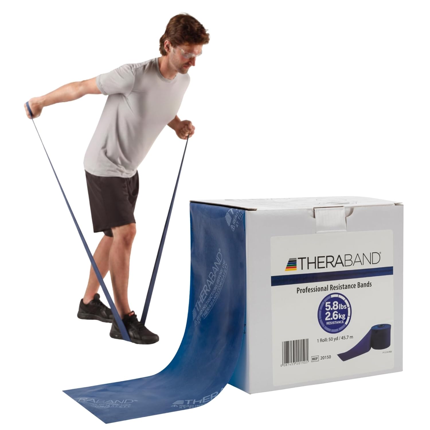 Theraband 20150 Professional Latex Elastic Fitness Band for Upper & Lower Body & Core Exercise and Physical Therapy, 50yd Length, Extra Heavy, Blue