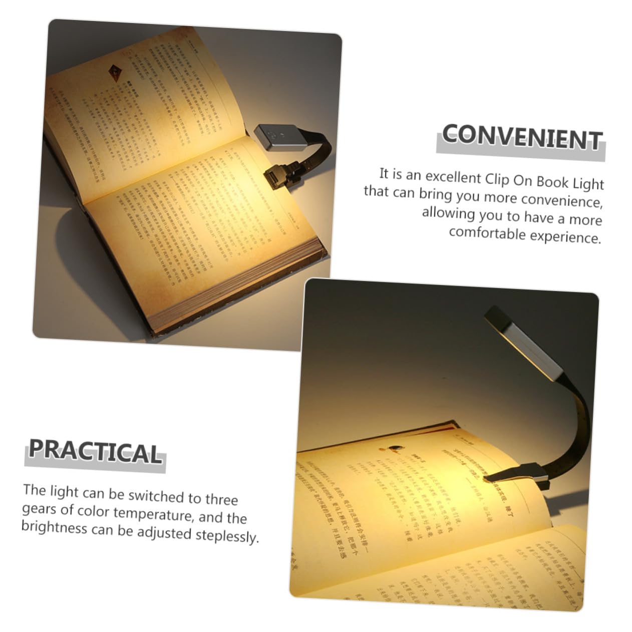 Anneome Lampada da Lettura LED a Clip Mini Regolabile Doppio Morsetto | Acrilico, USB Ricaricabile, 250mah, Struttura Leggera, Luce per Leggere Libri