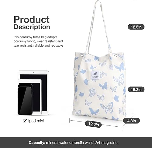 Vista 183 de Tote - Bolsa de hombro reutilizable de pana de gran capacidad con bolsillos interiores para mujeres y niñas Rayas