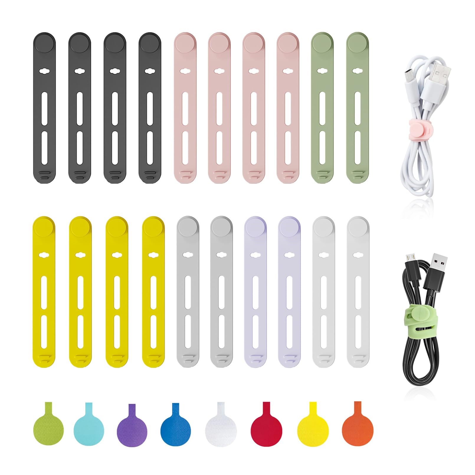 Wiederverwendbare Silikon Kabelbinder Mit Magnet - 14-tlg. Set Für Kabelorganisation