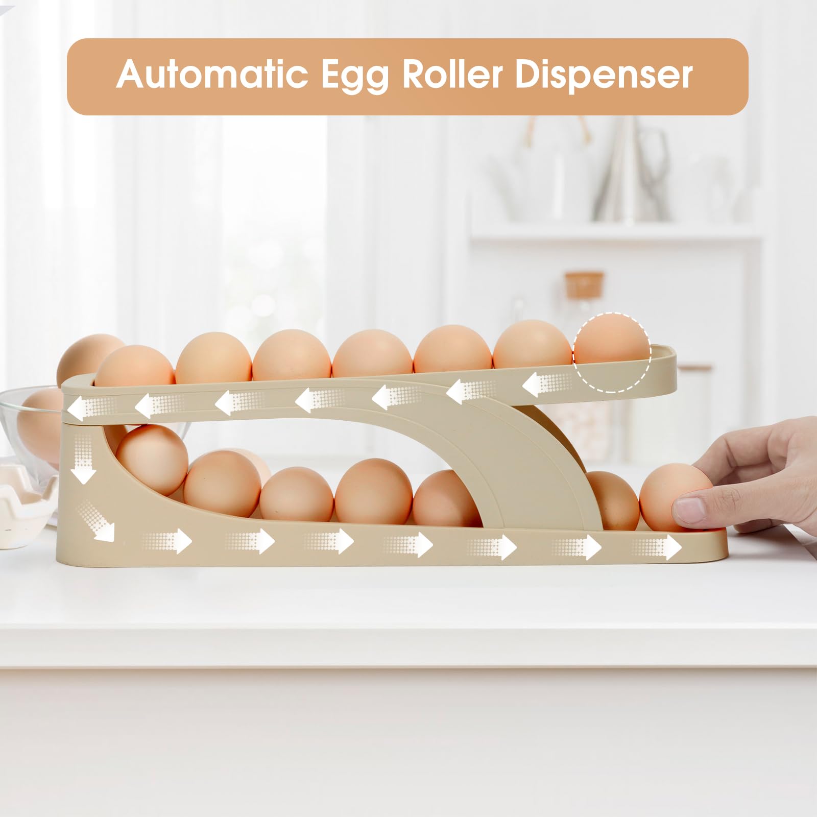 2PCS Rolling Egg Dispenser, Space-Saving Automatic Egg Roller Dispenser, 2 Tier Rolling Egg Holder Container Display Rack Organizer for Kitchen Refrigerator Storage Product Image 2