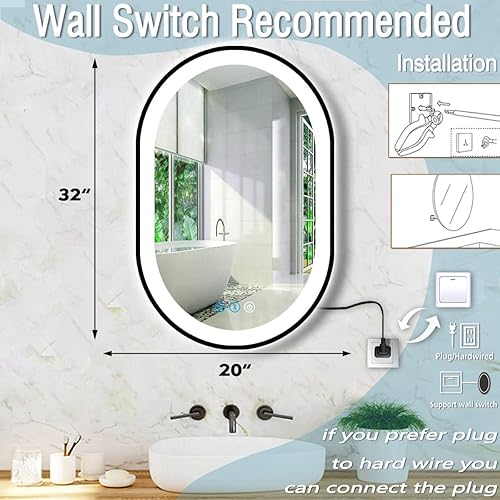Miniatura 5 de Espejo LED ovalado negro de 32 x 20 pulgadas para baño, sala de belleza, montaje horizontalvertical, marco negro de 32 pulgadas, espejo iluminado