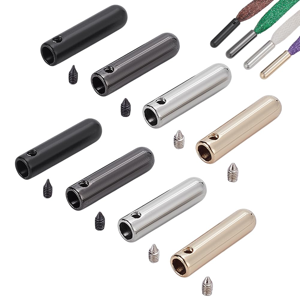 NBEADS 40 Sets Metal Shoelace Tips, 4 Colors Alloy Shoelace Screw Shoelace Cords End Tip Cap Metal Aglet Replacement Tips for DIY Repairing and Design Making