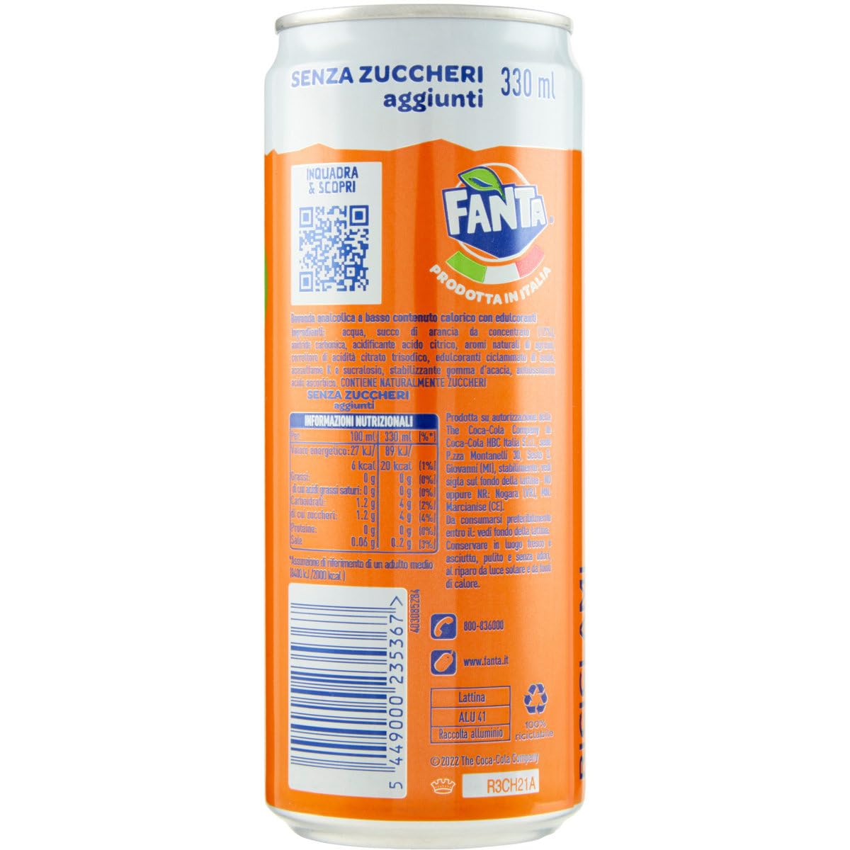Italian Gourmet Fanta Zero Bibita aranciata Orange Limonade, 48 x 330ml | Gusto agrumi frizzante, ohne Zucker und ohne Kalorien, erfrischender, Gesamtnettogewicht 15,84 L + Kostenlos Polpa 400g