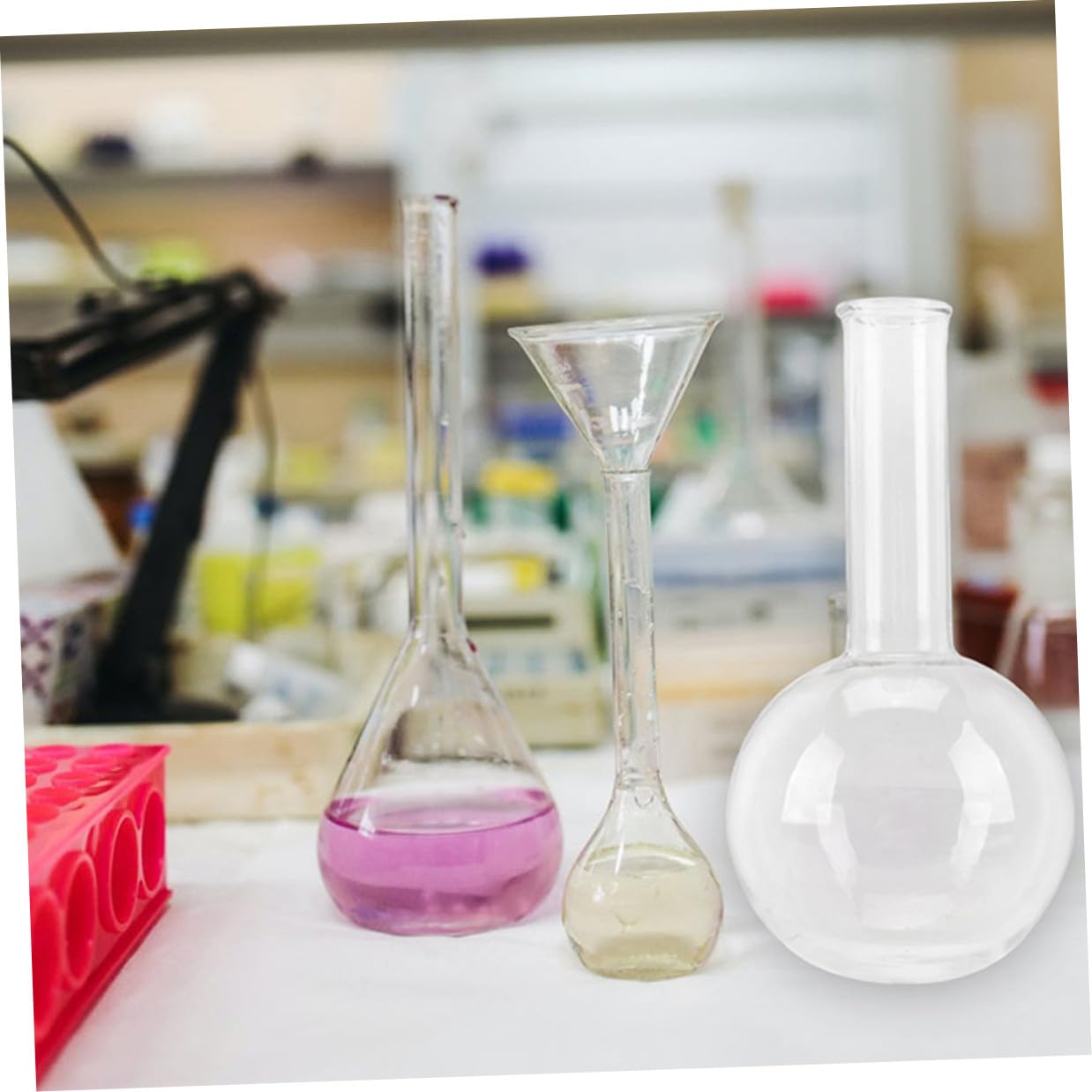 Levemolo 2 Stück Teiliges Labor Rundkolben Borosilikatglas Enghals Flasche mit Gleichmäßiger Wandstärke für Gleichmäßiges Erhitzen für Chemie Forschung und Bildung Leicht und Tragbar