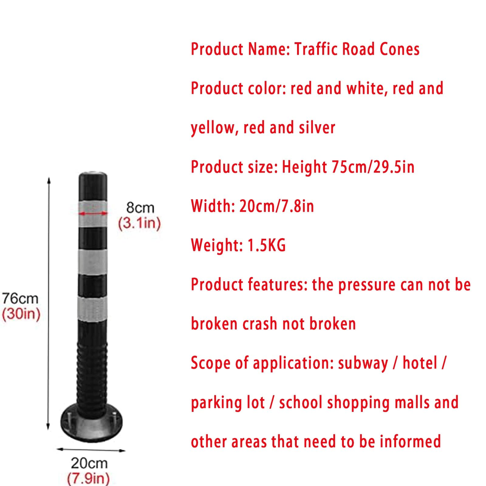 Cono de señalización Vial de 76 cm (30") - Cono de Seguridad de Alta Visibilidad para construcción, estacionamiento y Control de multitudes. Incluye Tornillos. Poste de señalización Vial Roj