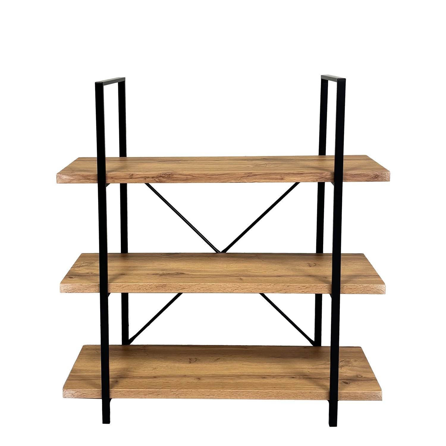 Étagère de sol DRW élégante en métal noir et bois naturel 100 cm