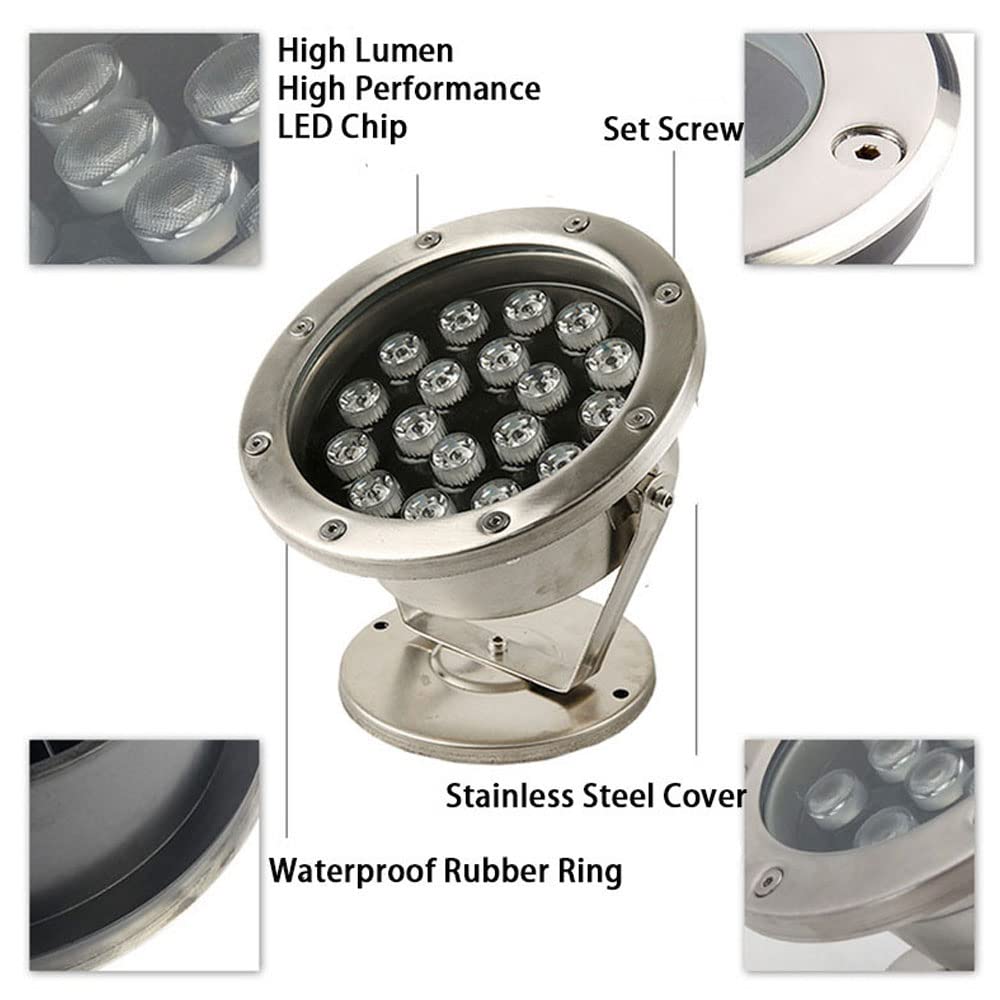 Luces subacuáticas LED Estanque de luz de Acero Inoxidable Sumergible IP68 Lámpara de Noche Jardín al Aire Libre Piscina Fuente Luces Fiesta Paisaje Luz, Color Regulable