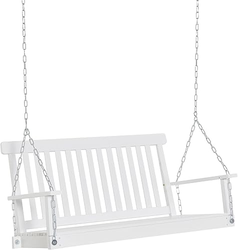 Outsunny Columpio colgante de 2 plazas para porche al aire libre, asiento de columpio con estructura de listones y cadenas, capacidad de peso de 440