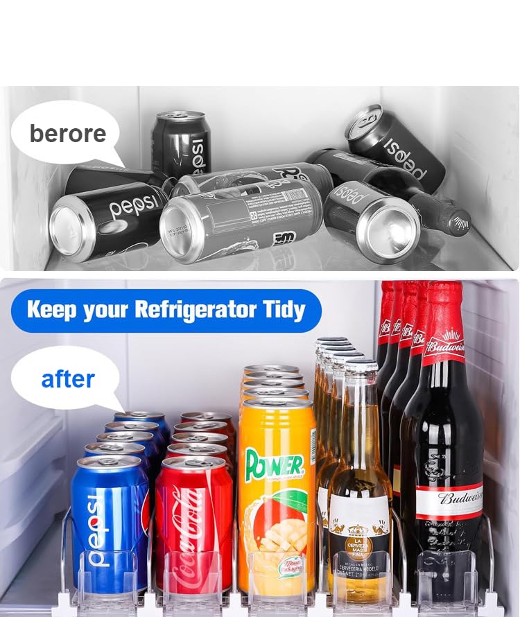Image of Drink Organizer for Fridge Soda Can Holders Dispenser for Refrigerator Automatic Pusher Glide 6-20oz Beverage Storage 15''D x12.8''W 5 Rows