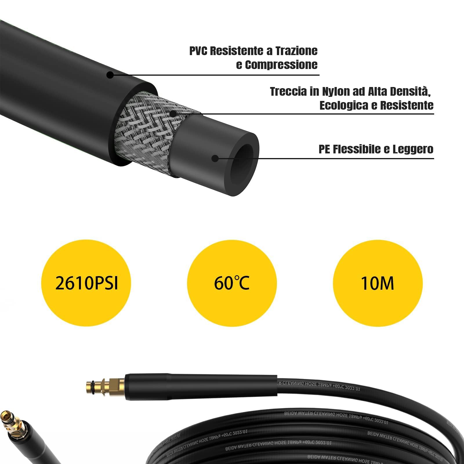 10M/32Ft Tubo Flessibile ad Alta Pressione Compatibile con Idropulitrice Kärcher K2 K3 K4 K5 K6 K7 Serie, 180Bar Quick Connect Tubo di Rica