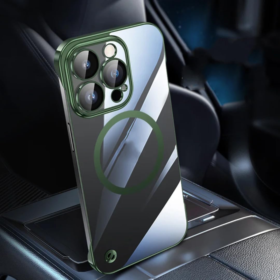 Coque transparente PC iPhone 14 Plus étui de luxe plaqué avec aimant intégré vert armée - 8