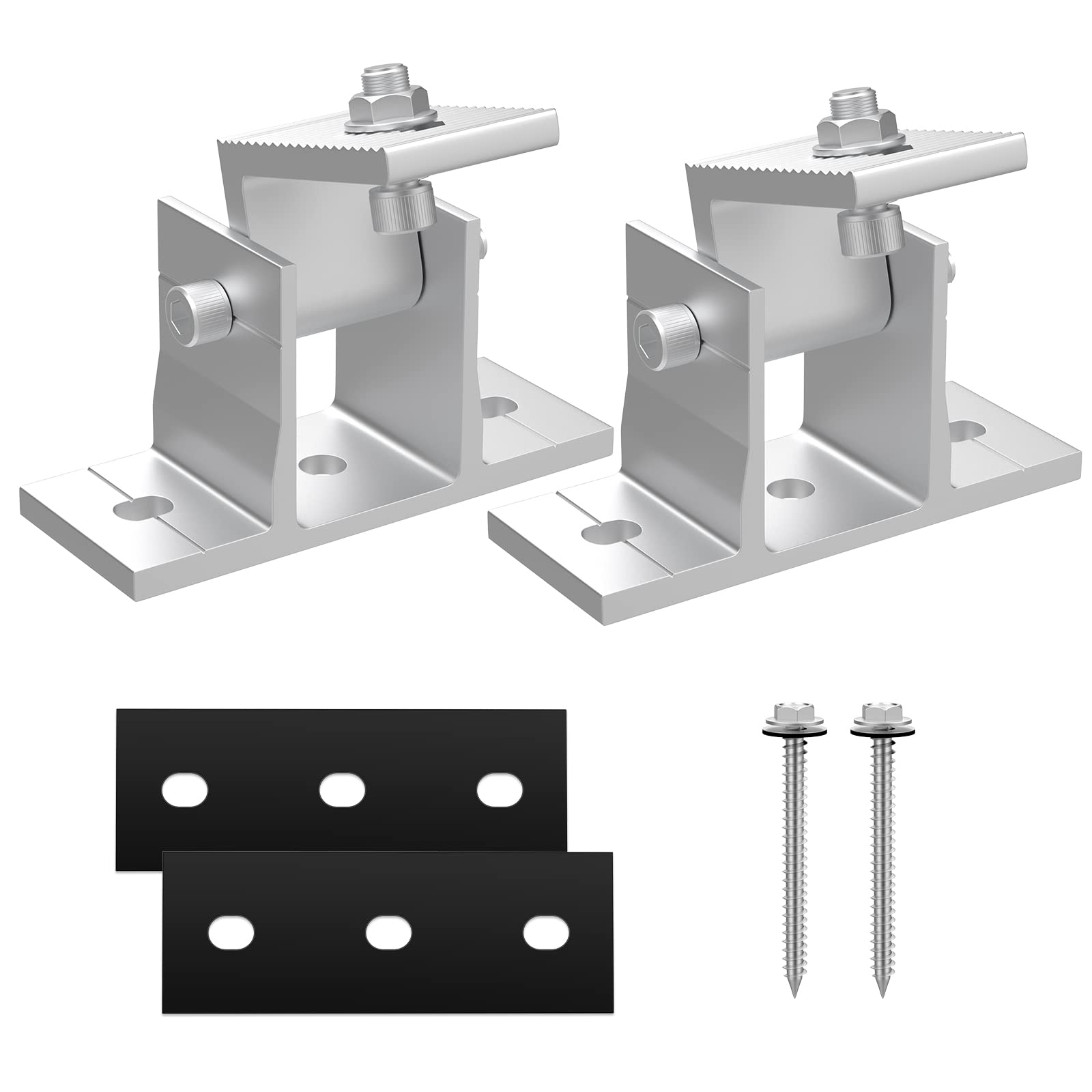 Solar Panel Holder, Pack of 2 Solar Panel Attachment, Adjustable Photovoltaic Holder, Solar Panel Holder, Flat Roof with Rotating Angle Bracket, 15°-30° Solar Panel Accessories