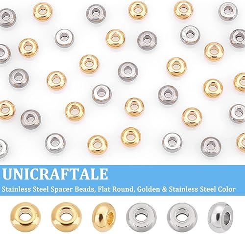 Miniatura 4 de UNICRAFTALE 100 cuentas espaciadoras redondas planas y pequeñas cuentas de acero inoxidable, cuentas de metal, cuentas lisas para hacer joyas,