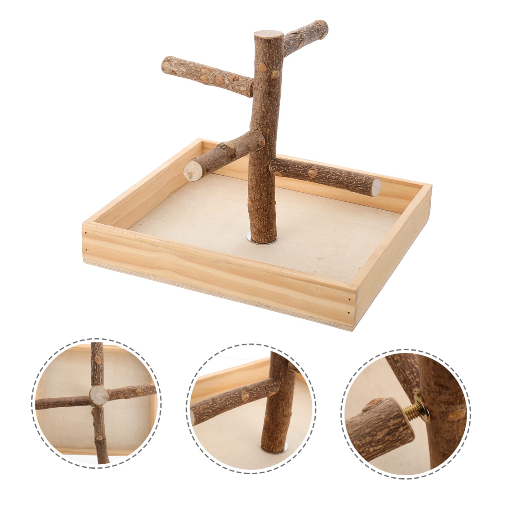 COLLBATH Percha y de Aves para Entrenamiento de Madera Pequeñas Portátil Soporte Seguro para Morder, Estación de Madera Beige Cacatúas para Perca de Loro