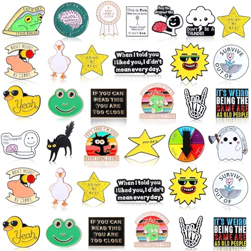 Kenning 100 Pcs Funny Enamel Pins Cool Fun Button Lapel Metal Brooch Pin Sarcastic Cute Pins Bulk Silly Brooches for Clothes Bags Backpacks Craft Supply Accessories Gifts
