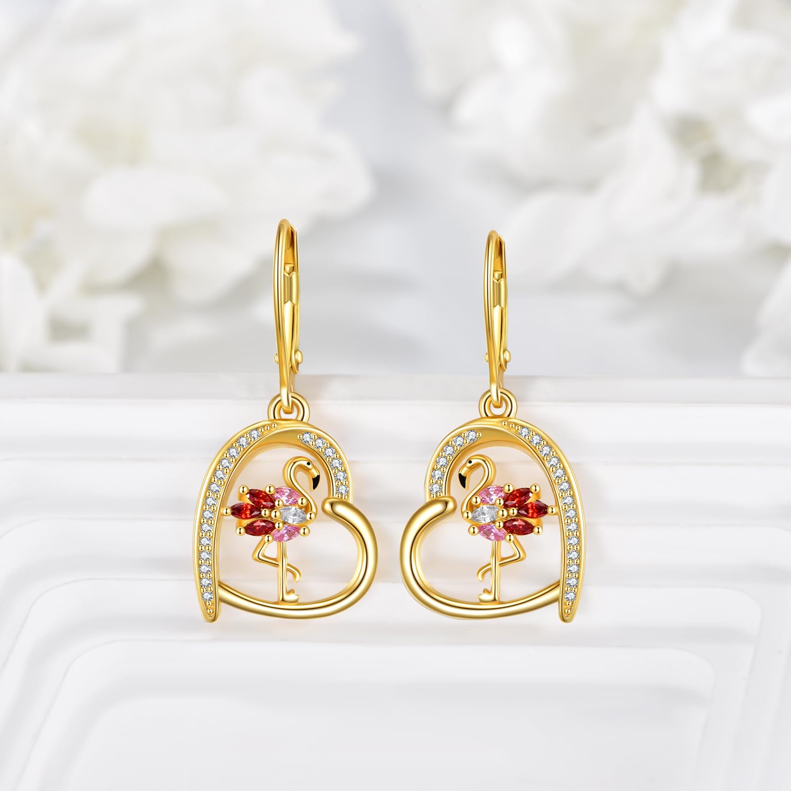 AXELUNA Lindos pendientes de flamenco rosa para mujer S925 plata esterlina corazón flamenco gota joyería regalos para amantes esposa, Plata de ley