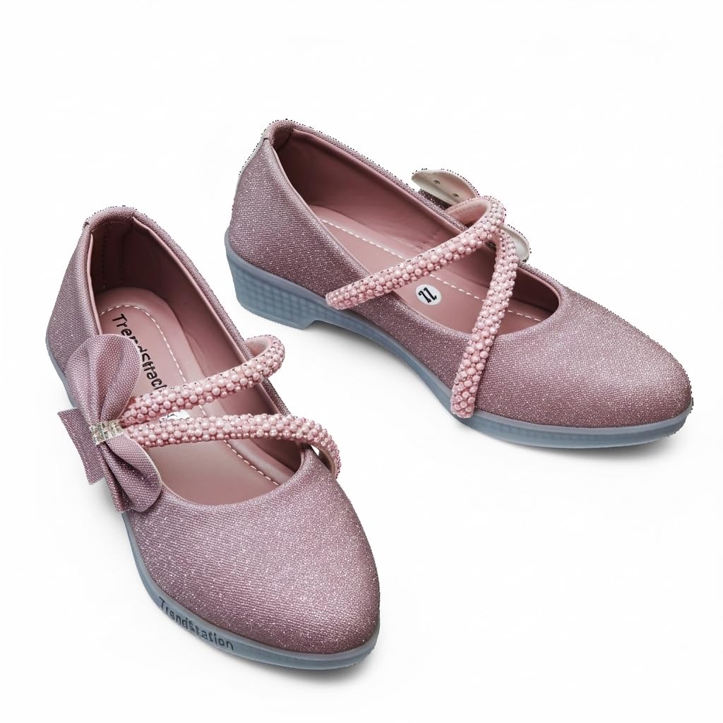 Girls' Patent Mary Jane Shoes with Floral Embellishment, Attractive Colour's, Pearl Flower Welcro Glittery Bellies-picture-10