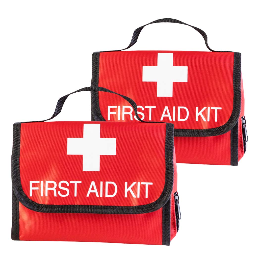 Nylon First Aid Empty Kit,Compact and Lightweight First Aid Bag for Emergency at Home, Office, Car, Outdoors, Boat, Camping, Hiking(Bag Only) (2 Pack Red Foldable)