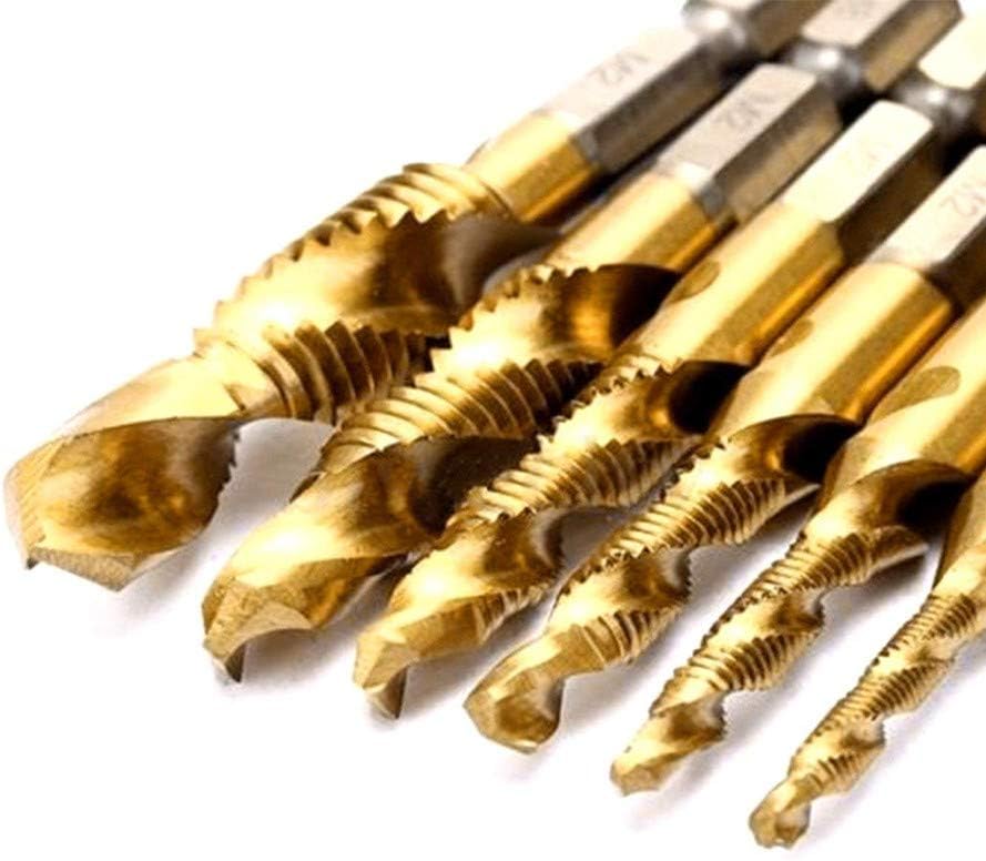 Sunxenze 6Pcs Titanium Combination Drill and Tap Set,Metric Thread HSS M3-M10 Screw Tapping bit Tool 1/4" Hex Shank