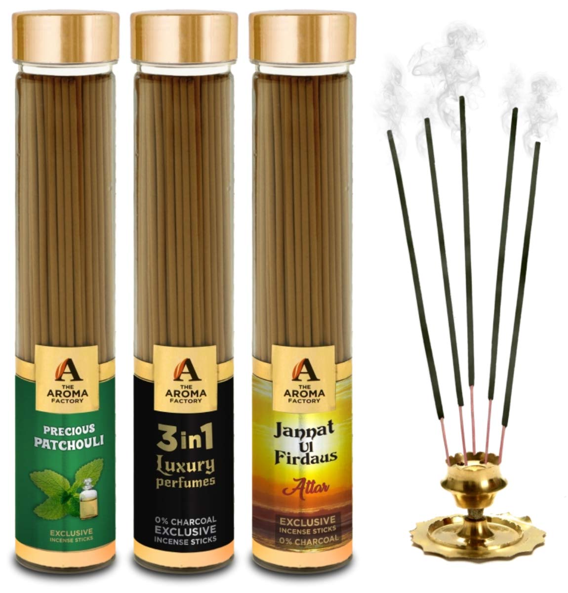 price history - The Aroma Factory Patchouli,3 in 1 & Attar Jannat Agarbatti for Pooja,Luxury Incense Sticks,100% Herbal Fragrance Agarbathi (Bottle Pack of 3x100g)
