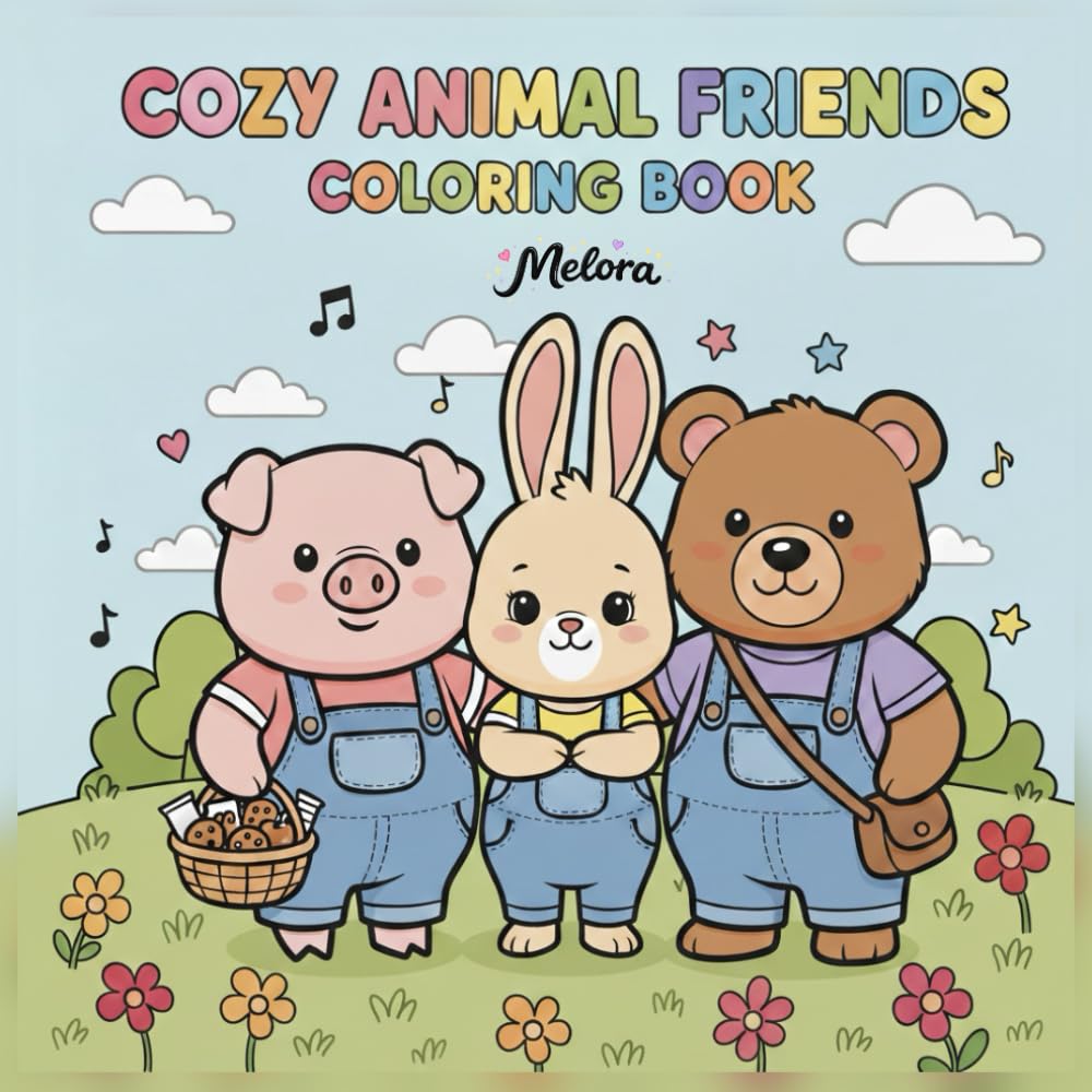 Cozy Animal Friends Coloring Book: Relaxing Coloring with Pig, Bunny & Bear